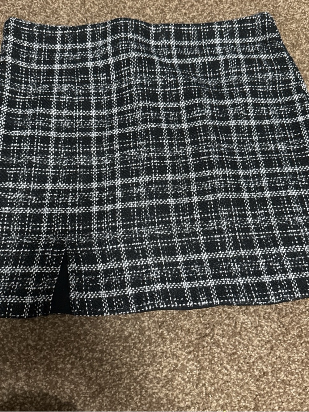 Time and Tru Black & White Plaid Tweed Mini Skirt A-48